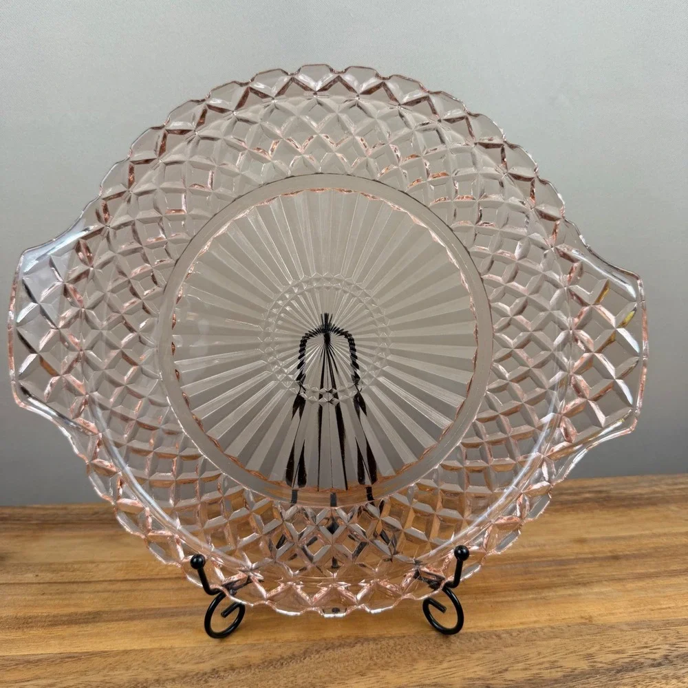 Anchor Hocking Waterford Pink Depression Glass Sandwich Plate Platter 12 inch
